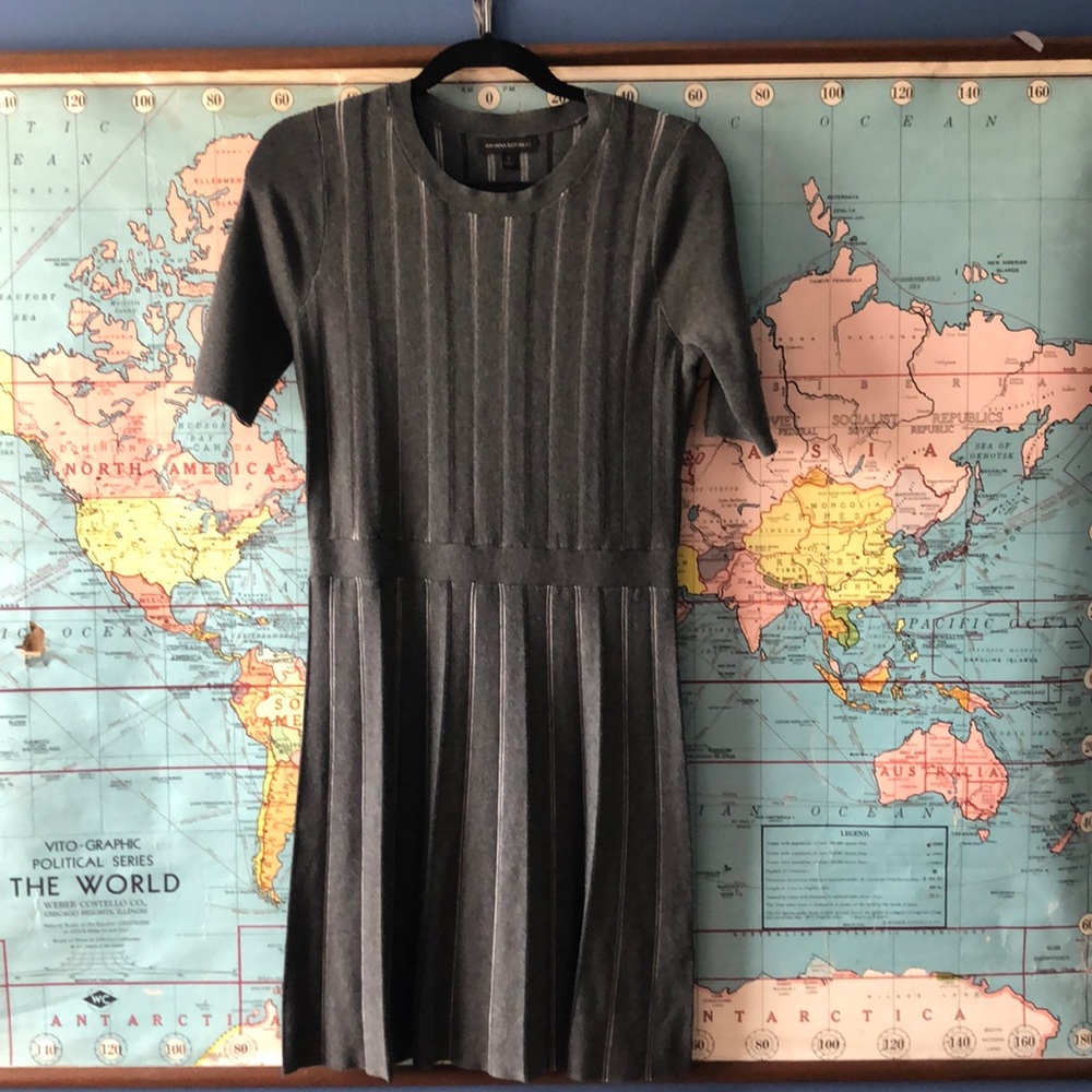 Banana Republic Charcoal Gray Pleated Knit Dress